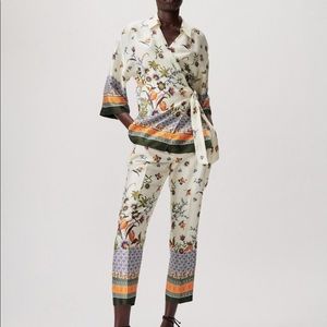 Womens Zara Printed Long Caftan Ecru | Blue set